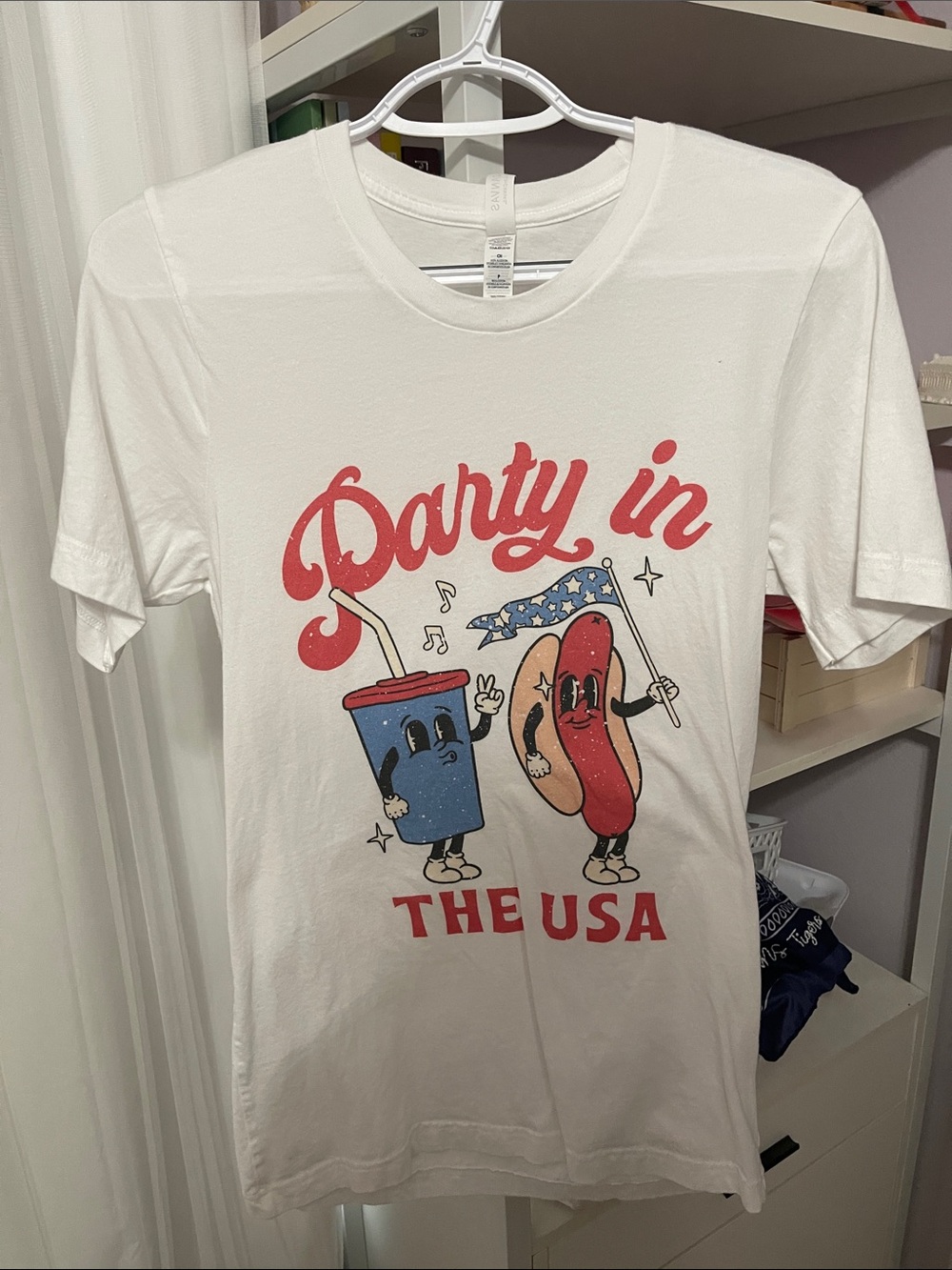 Bella Canvas White Short-Sleeve Graphic Tee with Red and Blue Print